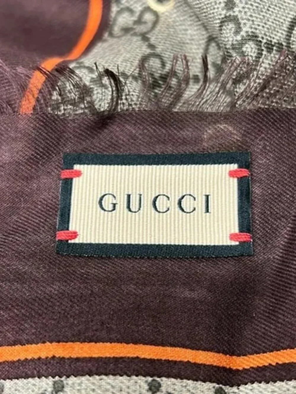 GUCCI 662577 Beige Dark Brown Multi Rayon Silk Scarf